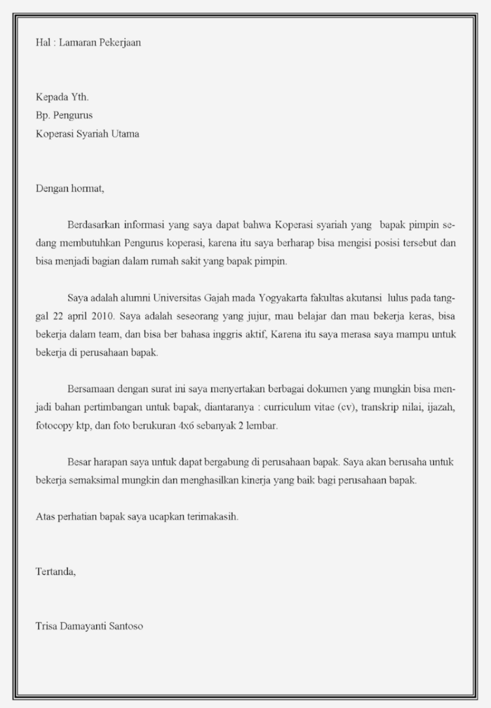 Surat Lamaran Kerja di Toko Sepeda