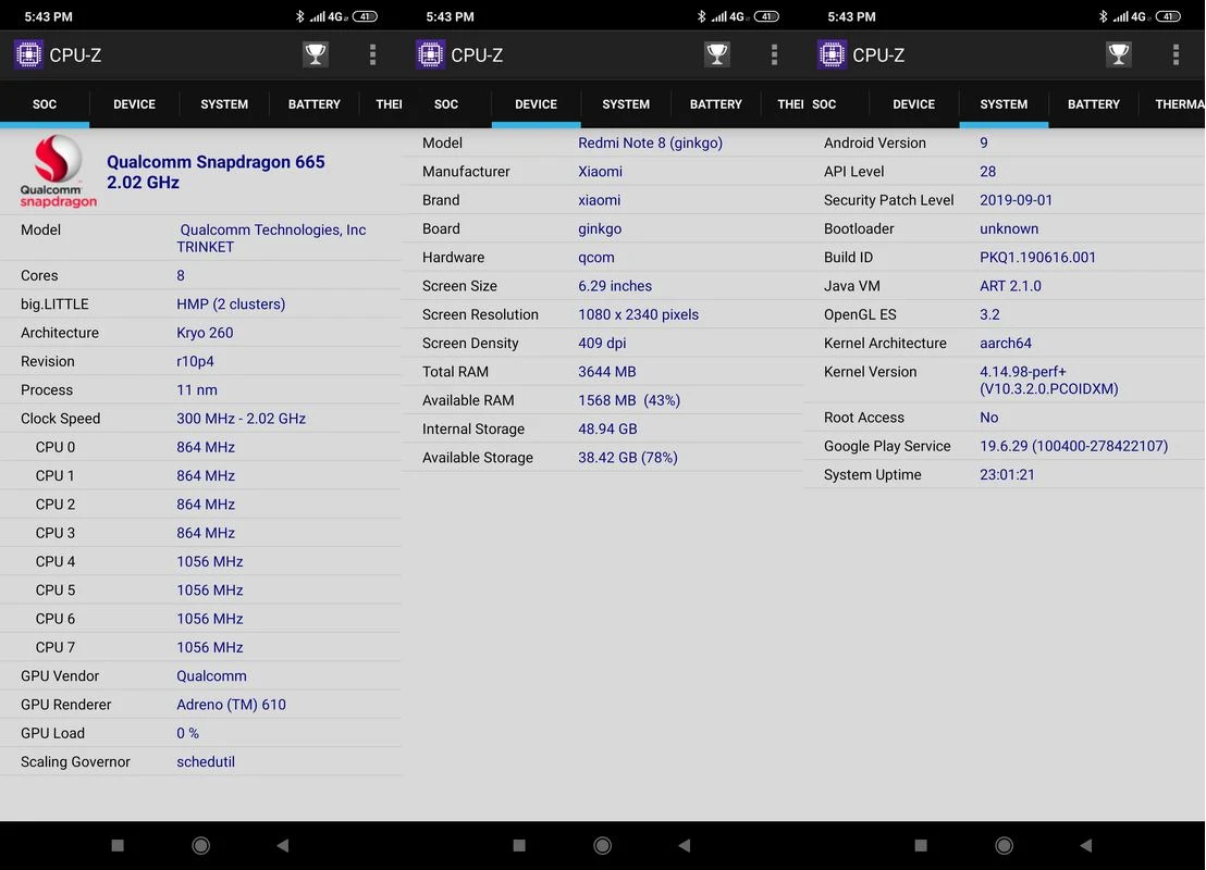 CPU-Z Xiaomi Redmi Note 8