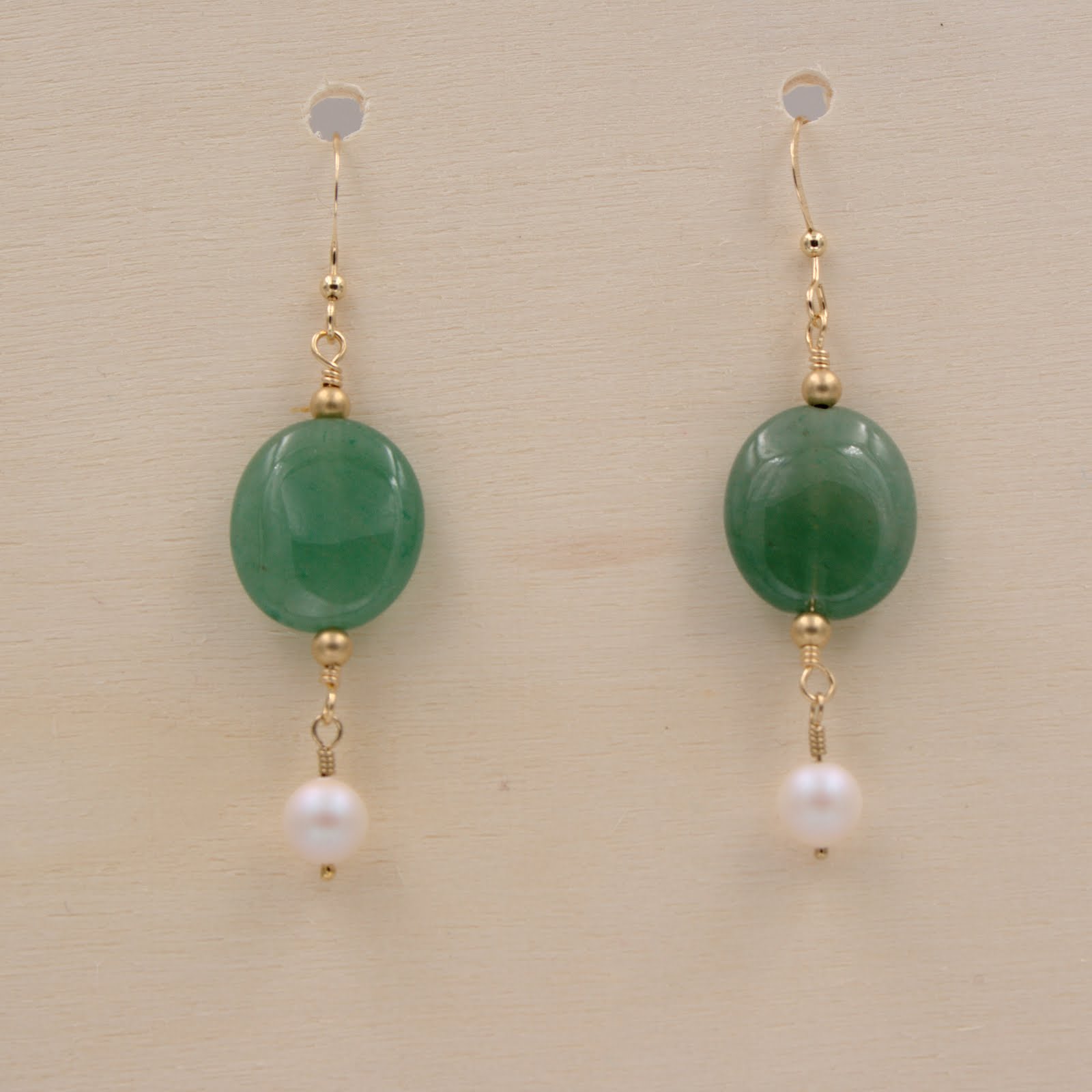 Green Aventurine Gemstone Earring - Gold Filled, Swarovski Pearlescent