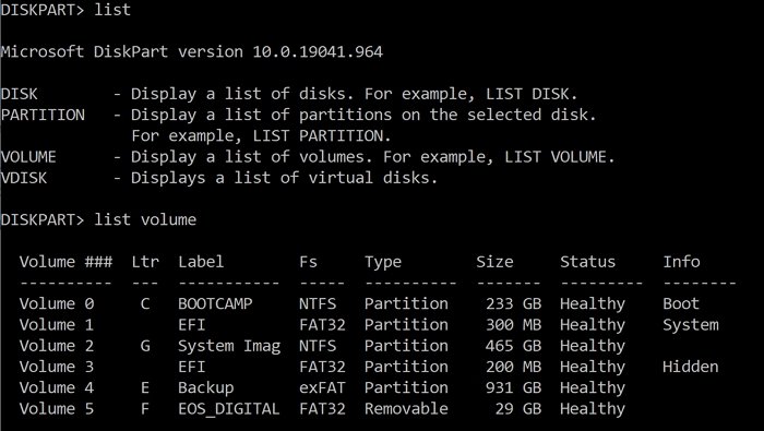 Commandes DiskPart