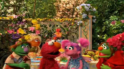 Elmo, Abby Cadabby, Hansel and Gretel at Little Red Riding Hood's birthday party. Sesame Street Elmo and Abby's Birthday Fun