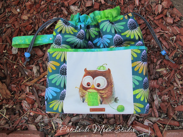 Patchouli Moon Studio~ Large Drawstring Project Knitting Bag in Echinacea Fabric