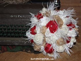 fabric bouquet with feathers