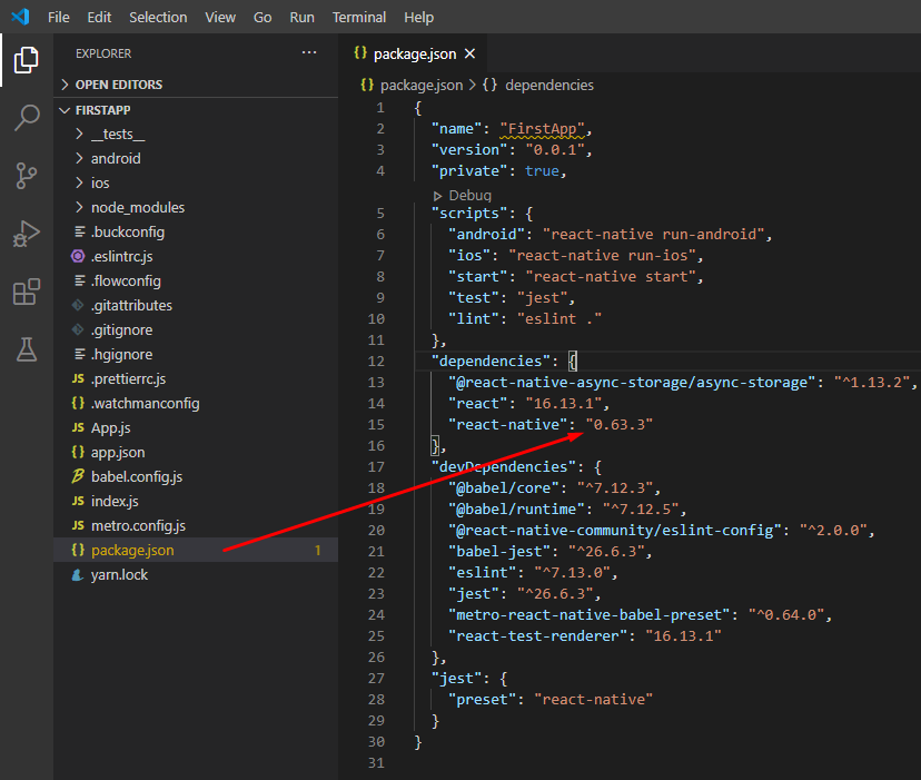 React Native version - package.json React Native version - package.json