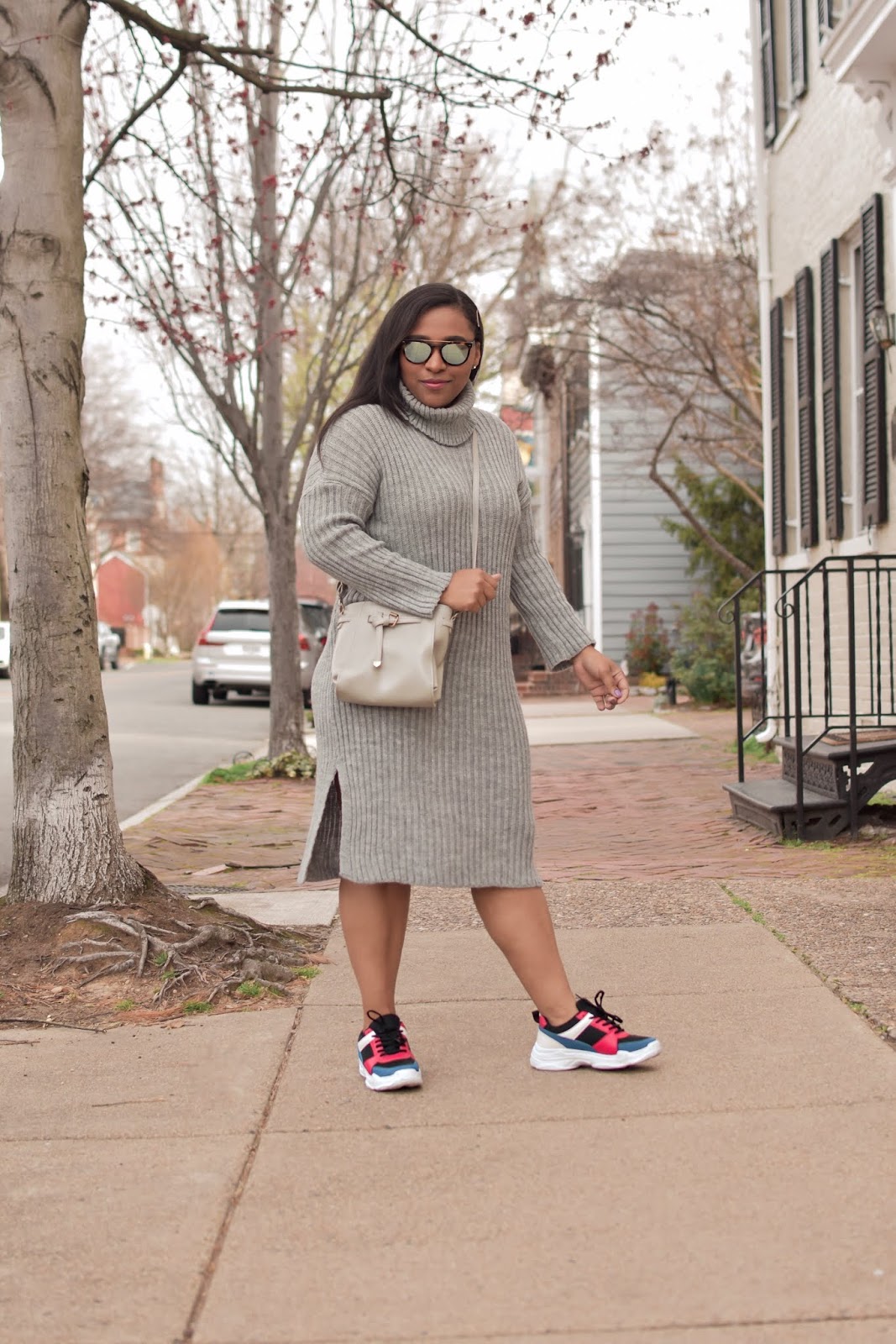femme luxe, luxe gal, knit swater dress, knit sweater, spring dresses, dresses and sneakers, shoedazzle shoes, spring outfit ideas, pattys kloset