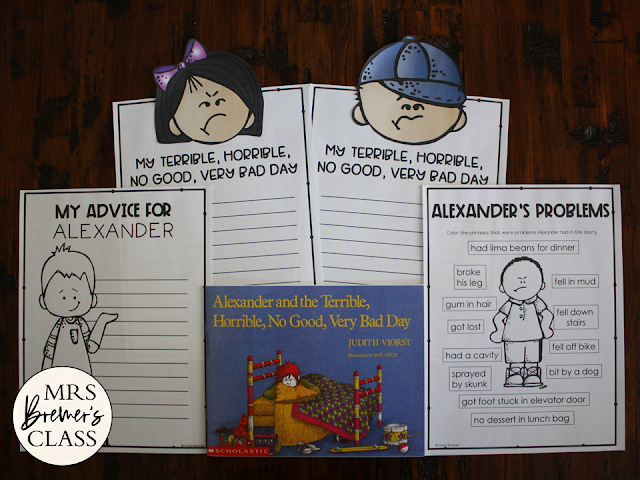 Alexander and the Terrible Horrible No Good Very Bad Day book study activities unit with Common Core aligned literacy companion activities and a craftivity for First Grade and Second Grade