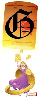 Abecedario de Rapunzel con Lámparas. Rapunzel with Flying Lanterns Alphabet.