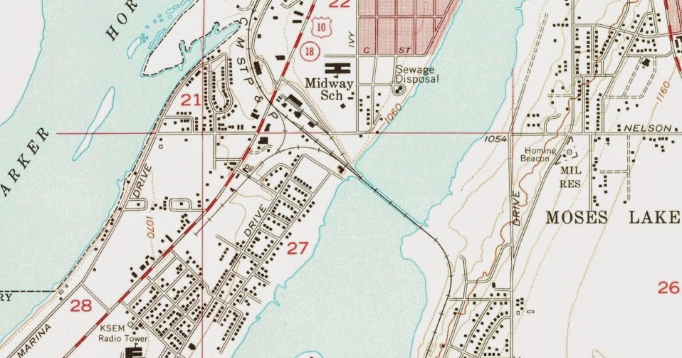 Big Bend Railroad History: 1956 Moses Lake Topo Map