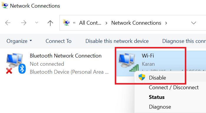 Enable and Disable Wi-Fi and Ethernet adapter on Windows 11 through Control Panel