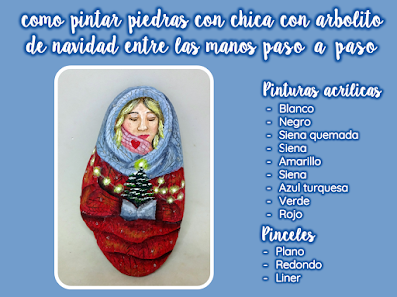 COMO PINTAR PIEDRAS CON CHICA CON ARBOL DE NAVIDAD