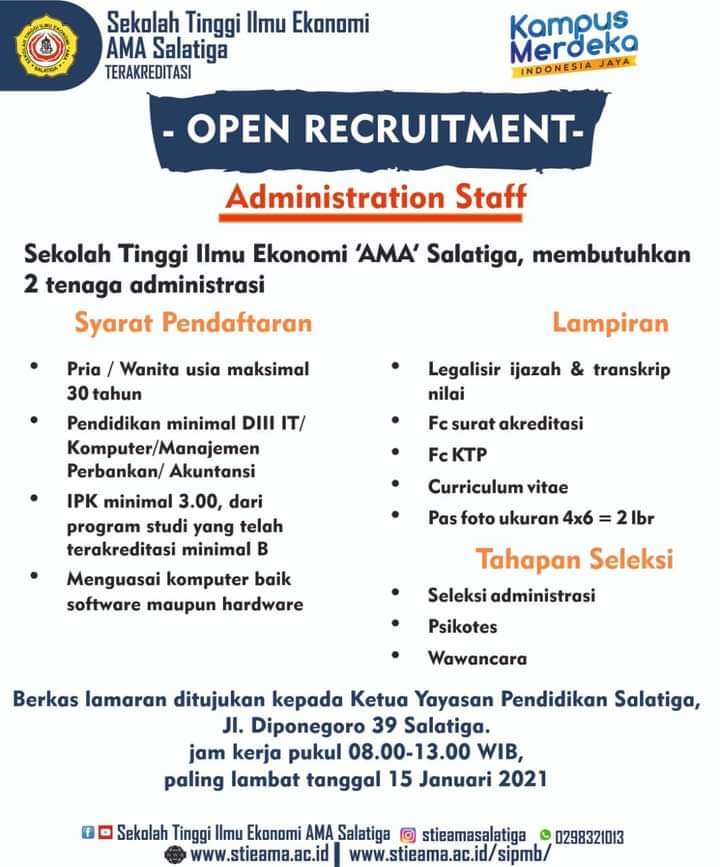 Sekolah Tinggi Ilmu Ekonomi AMA Salatiga Membuka Lowongan Administration Staff Sekolah Tinggi Ilmu Ekonomi AMA Salatiga Membuka Lowongan Administration Staff