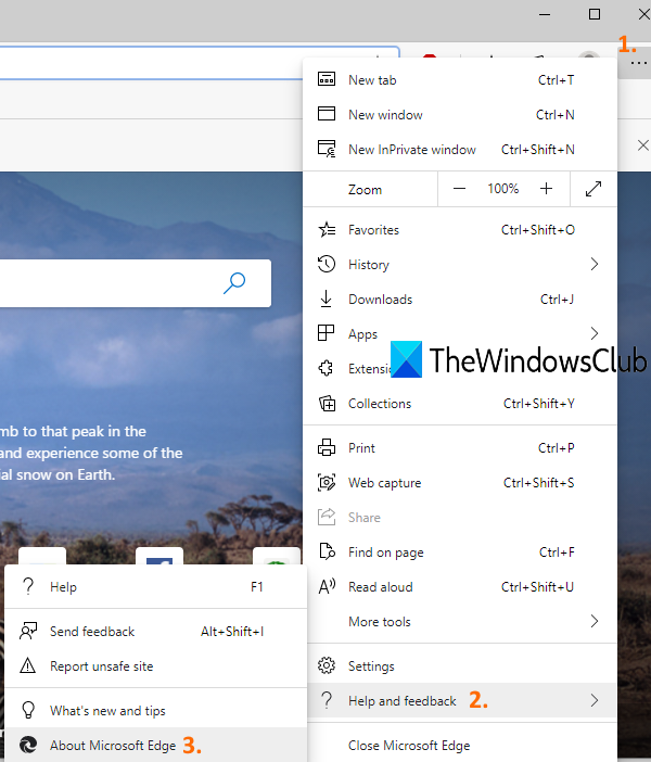 accedere all'opzione Microsoft Edge utilizzando le impostazioni e altro menu