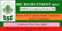 Staff Selection Commission Recruitment 2017– Junior Hindi Translator, Junior Translator