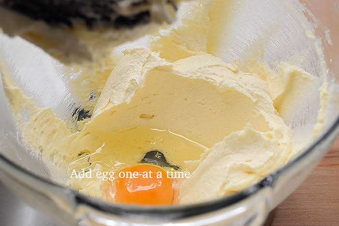 Add egg one at a time into the batter