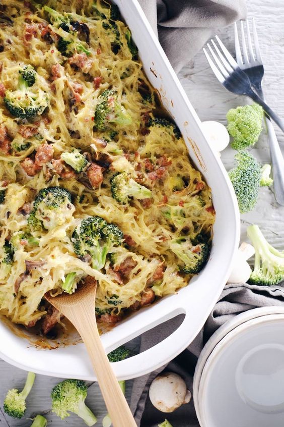 This creamy garlic spaghetti squash casserole is so saucy and delicious!