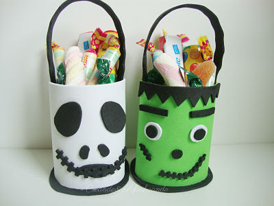 cestitas para halloween en goma eva: jack skeleton y frankenstein