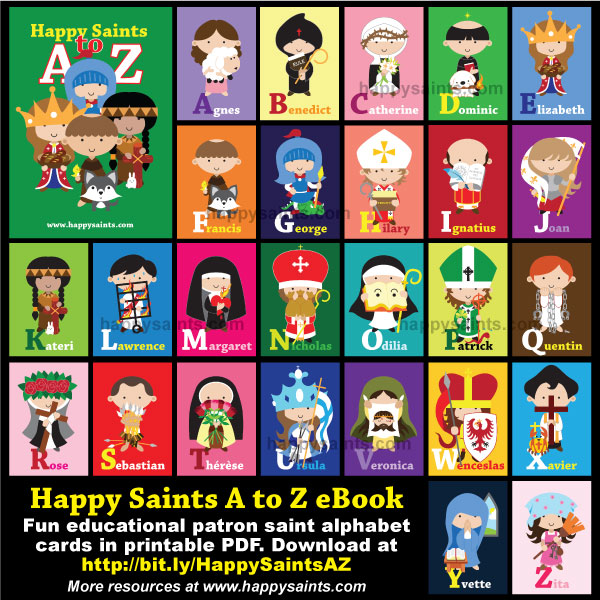 Happy Saints Catholic Saints Alphabet Cards Printable