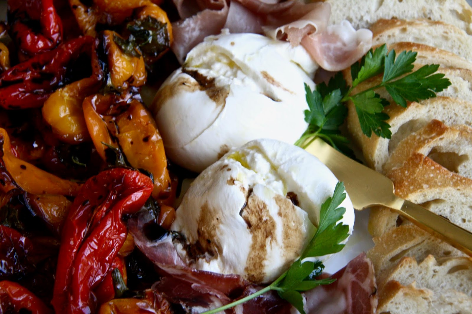 salted sugared spiced™ Roasted Mini Sweet Peppers, Burrata, and