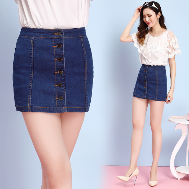 15 Pilihan cantik model rok jeans pendek branded untuk wanita selutut