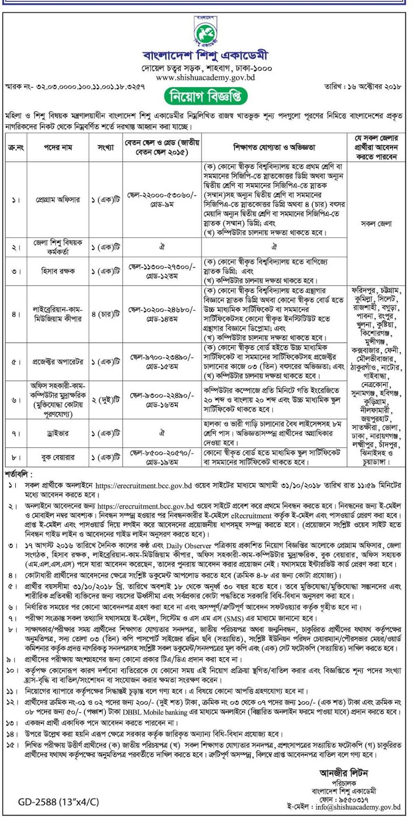 Bangladesh Shishu Academy Job Circular 2018