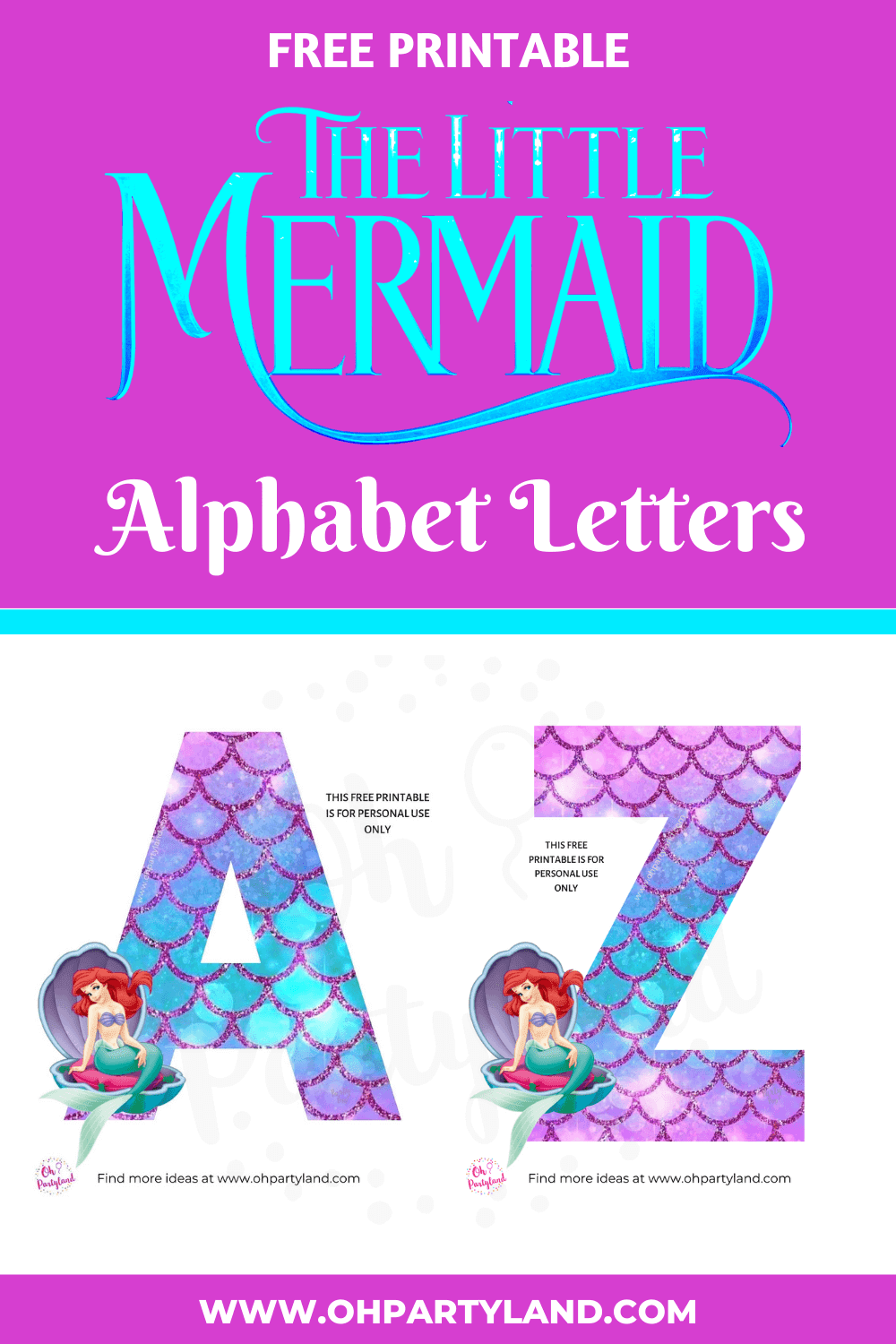 Little Mermaid Alphabet Free Printable Oh Partyland