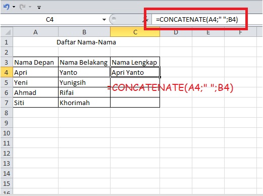 cara menggabungkan data dengan fungsi concatenate