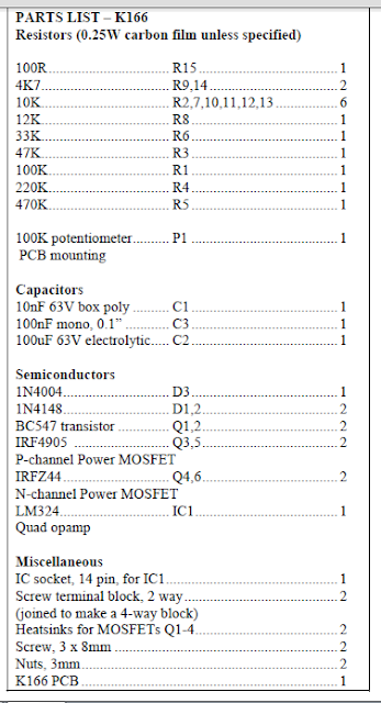 Bidirectional Motor Controller Circuit Parts List BOM
