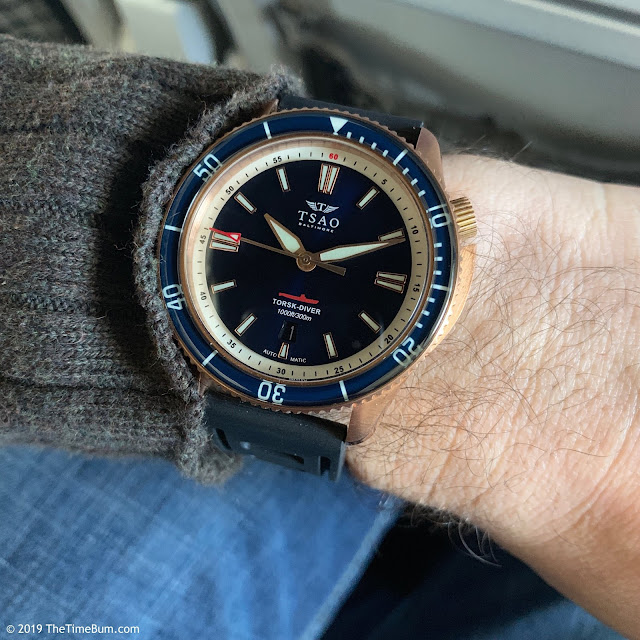 Tsao Baltimore Torsk-Diver bronze, blue dial, sapphire bezel wrist