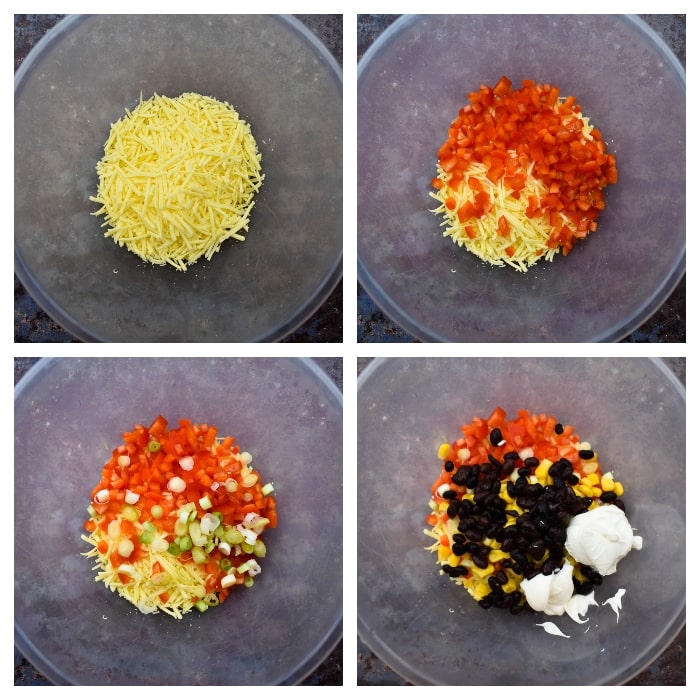 Making Tex Mex Cheese Crunch Wrap - Step 1 Making Tex Mex Cheese Crunch Wrap - Step 1 - mixing the filling ingredients