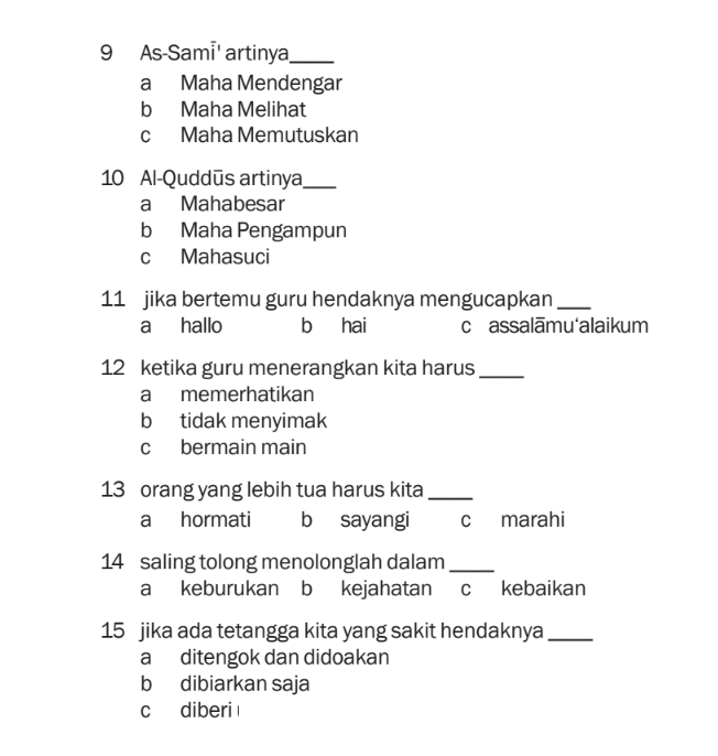 Soal PAT UKK Kelas 2 PAI SD MI Kurikulum 2013 Tahun 2020