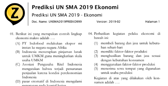 Latihan Soal Un Unbk Unkp Ekonomi Sma 2020 Prediksi Soal Ujian Nasional Sma 2019 Mata Pelajaran Ekonomi