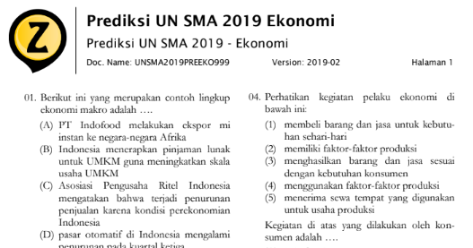 Soal Pelajaran Ekonomi