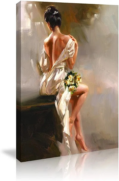 Home Decor Wall Art Canvas Prints Bathroom Bedroom Living Room Wall Decoration Woman Art Stretched and Framed Painting Poster on Canvas