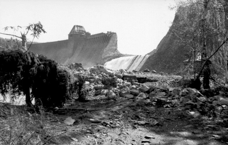 The breach in the Mohne Dam four hours after the Dambusters raid in May 1943