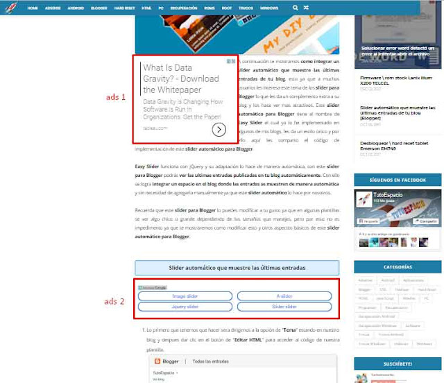 anuncio de adsense mezclado con el texto