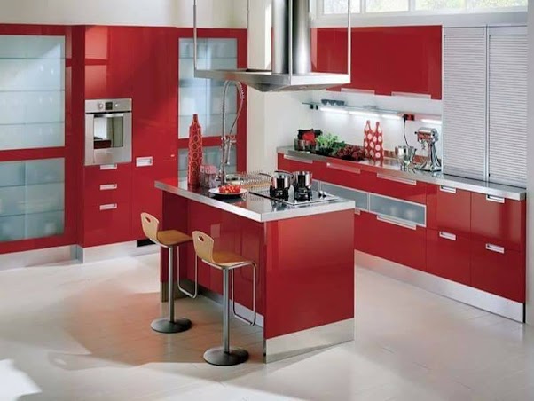 Desain Dapur Minimalis Modern Warna Merah 012
