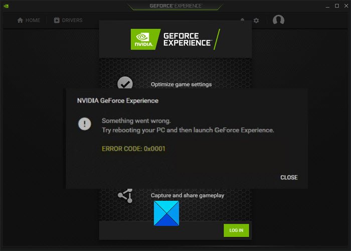 Código de error de GeForce Experience 0x0001