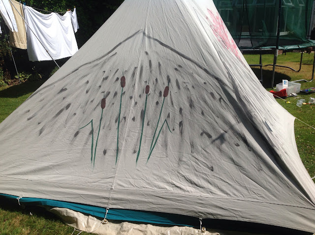 painting a cabanon 4 man pyramid tent with fabric paints