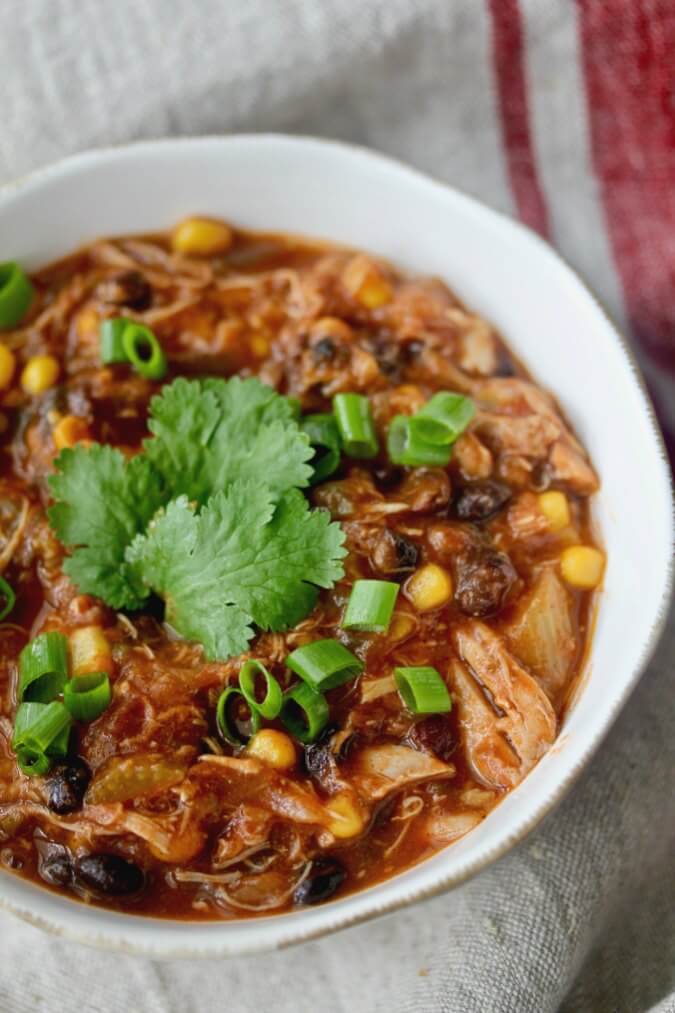 Slow Cooker Chicken and Black Bean Chili with corn