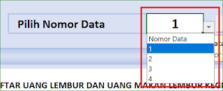 Dropdown pilih nomor data Aplikasi Excel Form Perhitungan Lembur