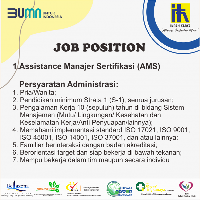 Lowongan Kerja BUMN PT Indah Karya September 2020 - REKRUTMEN LOWONGAN