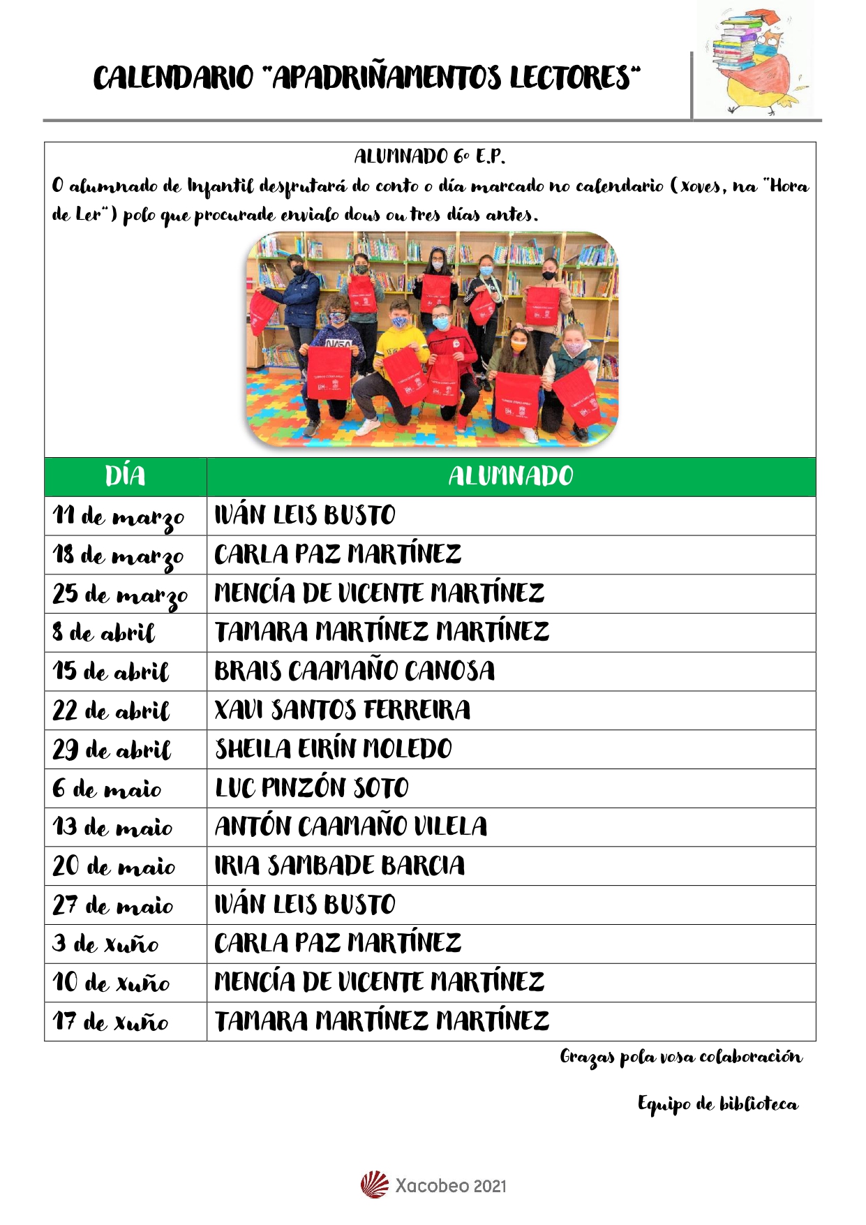 AXUDANDO E COMPARTINDO CALENDARIO DE LECTURAS