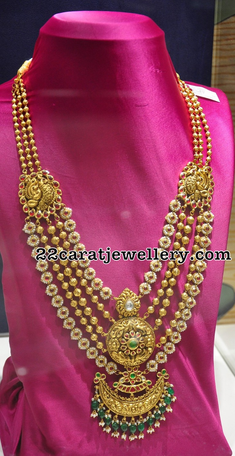 Gold Beads and Pearls Long Chain by PMJ Jewellery Designs