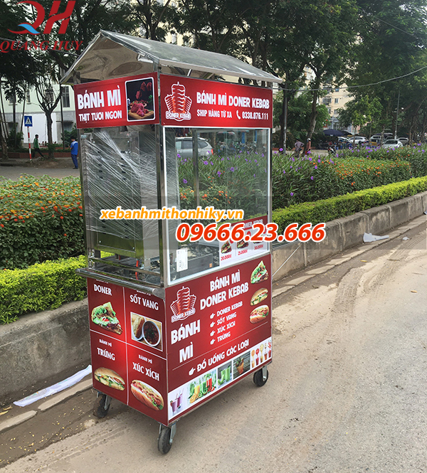 Xe bánh mì doner kebab 90cm do Quang Huy sản xuất và phân phối