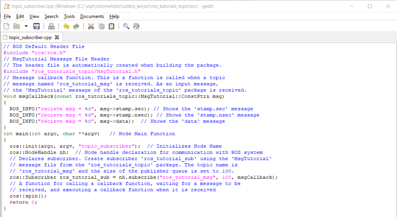 Basic ROS programming on Windows 10 - Publisher and Subscriber nodes