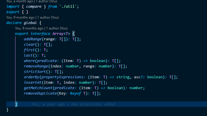 Extension method library for Javascript Array using Typescript