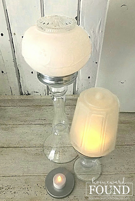 vintage glass light globes,candleholders,spring decor,spring decorating,vintage lighting,battery candles,vintage,up-cycling,re-purposing,lighting,thrifted,outdoors,salvaged,junk makeover,glass globes,DIY,diy decorating,decorating, flower vases,candles,salvaged materials, diy home decor