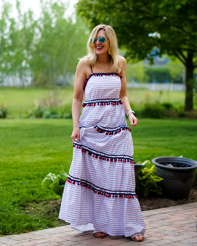 red white and blue maxi dress