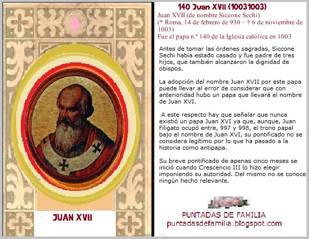 IMAGENES RELIGIOSAS 140 Juan XVII (10031003)