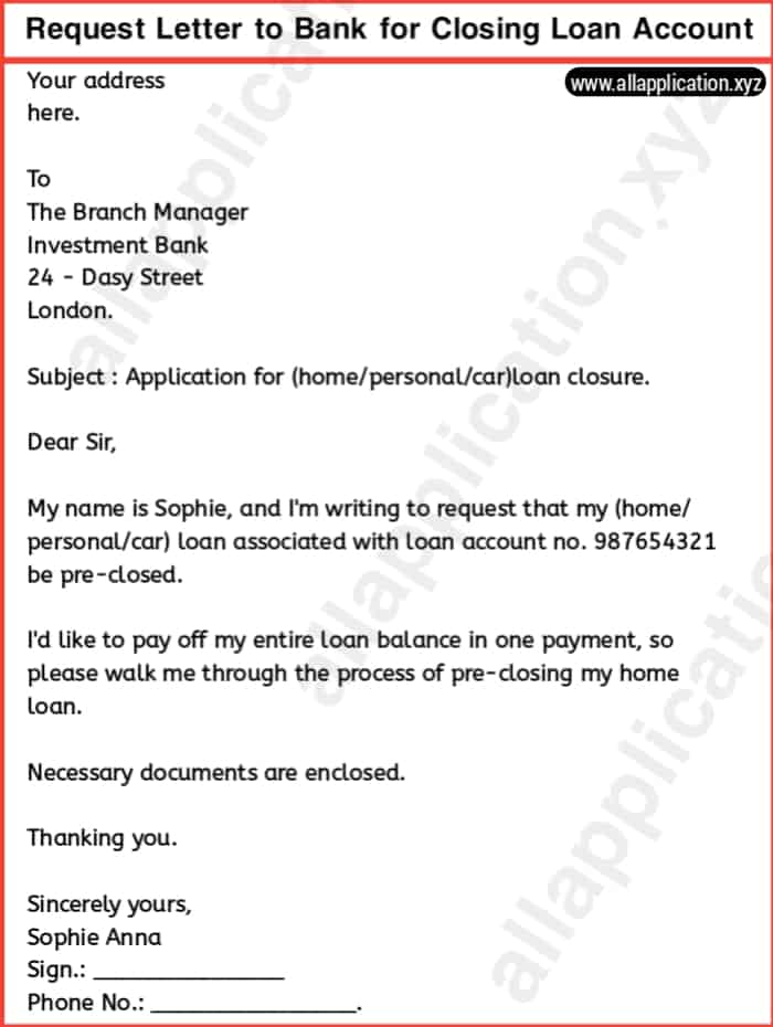 application letter for close loan